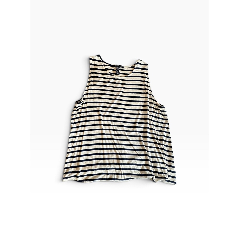 Saks Fifth Avenue Tank Top Womens XL Navy Blue Cream Stripe Nautical